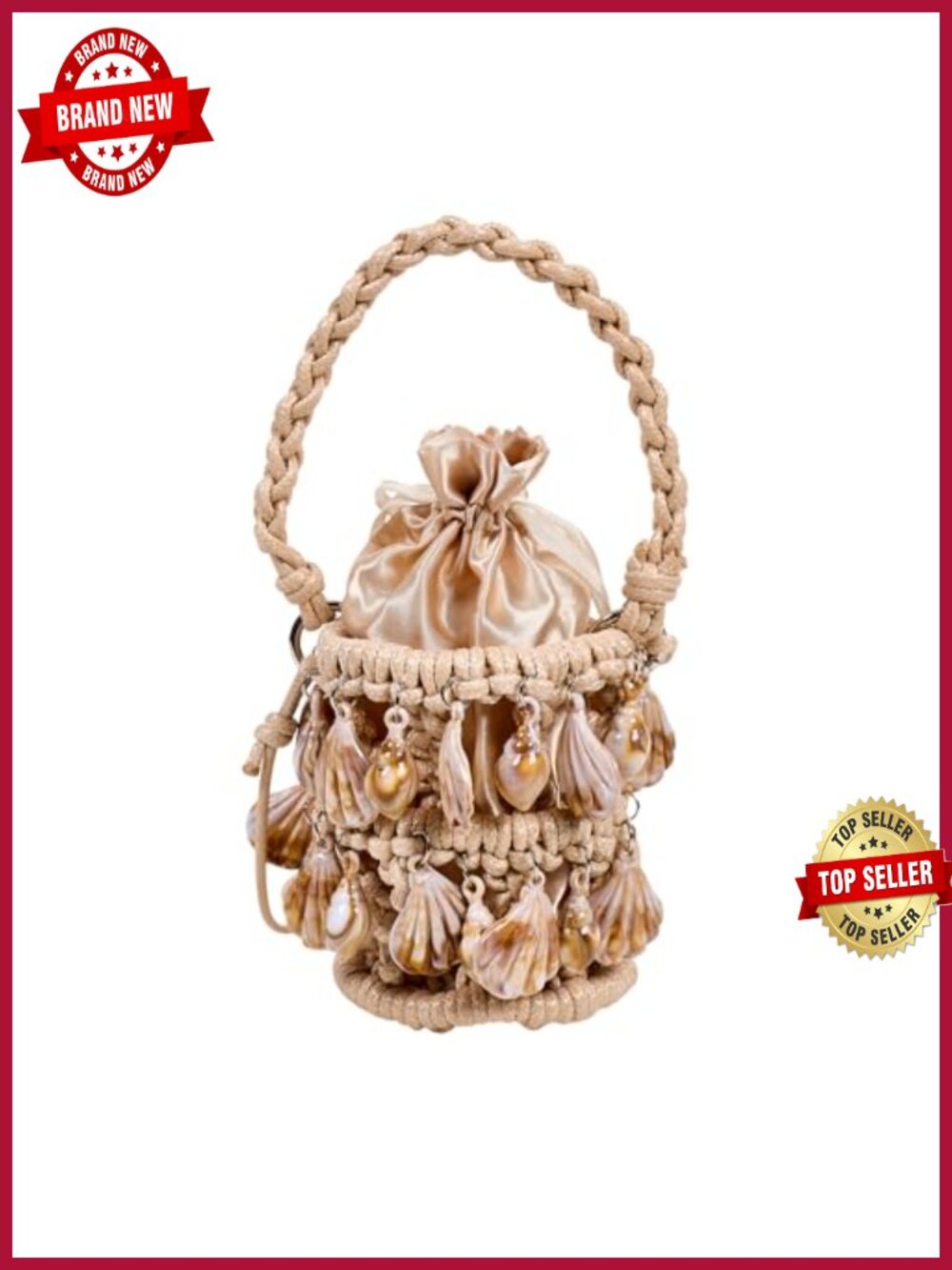 Woven Seashell Beaded Top Handle & Crossbody Clutch for Weddings